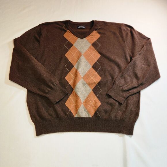 Consensus Sportswear Close-Knit Brown Argyle Pattern Sweater Size Large Mens - Picture 1 of 15